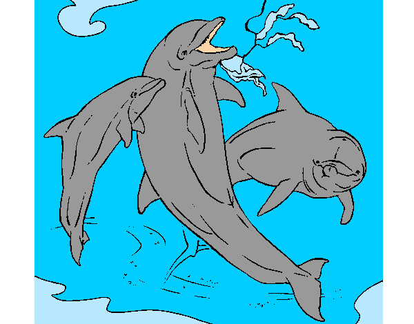 Disegno Delfini che giocano  pitturato su lilia 