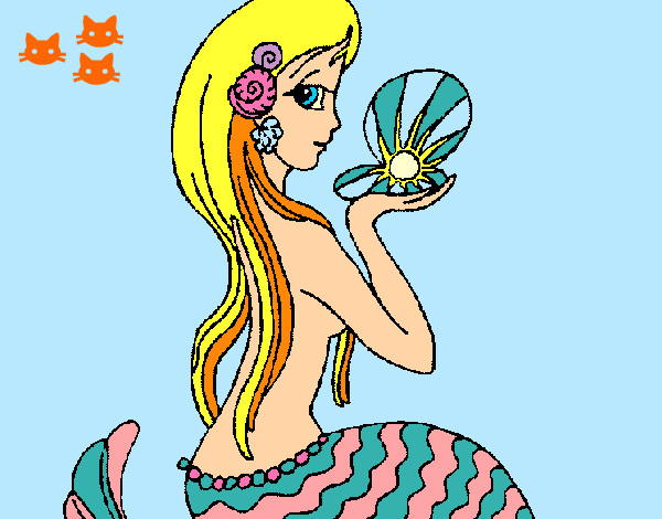 Disegno Sirena e perla  pitturato su clelia 