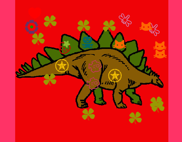 Disegno Stegosaurus  pitturato su saetta 