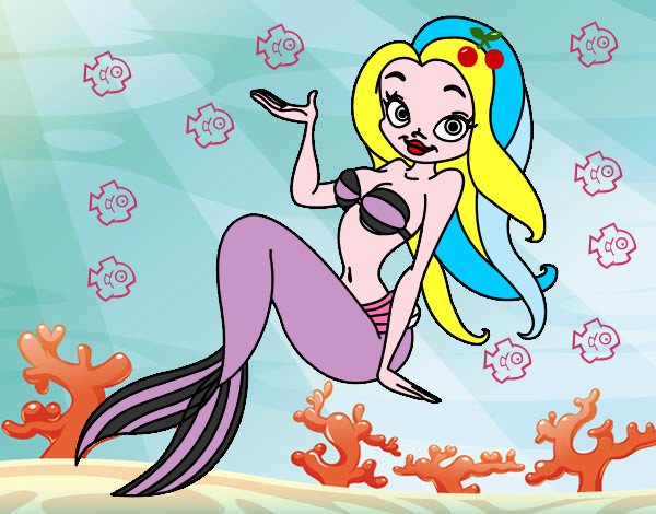 Disegno Sirena sexy pitturato su marcolino