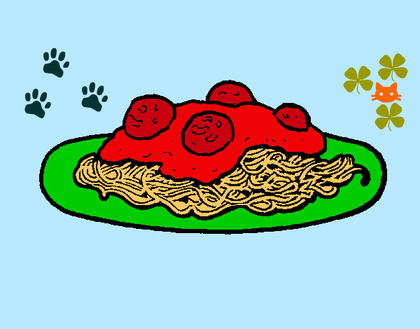 Disegno Spaghetti al ragù  pitturato su helena