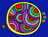 Disegno Mandala rotondo pitturato su helena
