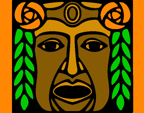 Disegno Maschera Maya pitturato su goldchild