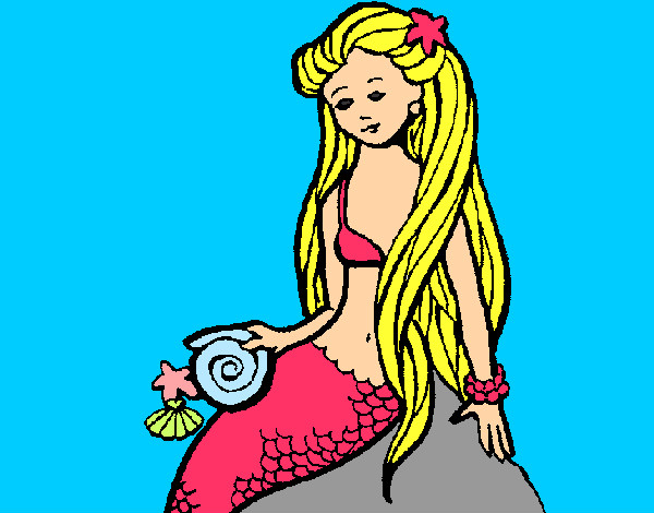 Disegno Sirena con la conchiglia  pitturato su Rossanina
