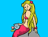 Disegno Sirena con la conchiglia  pitturato su Rossanina