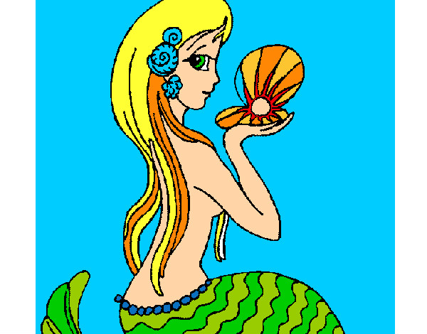 Disegno Sirena e perla  pitturato su raluca