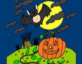Disegno Halloween paesaggio pitturato su Bianca03