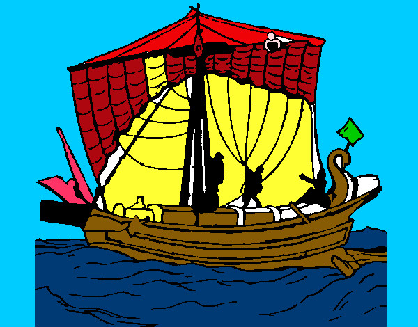 Disegno Barca romana  pitturato su Squalo