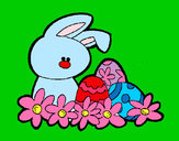 Disegno Coniglietto di Pasqua  pitturato su rosmeri