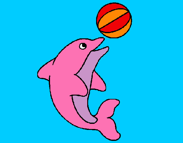 Disegno Delfino con una palla  pitturato su rosmeri