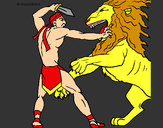 Disegno Gladiatore contro un leone pitturato su aless