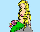 Disegno Sirena con la conchiglia  pitturato su rosmeri
