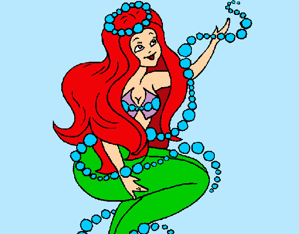Disegno Sirena tra mille bollicine  pitturato su marti625