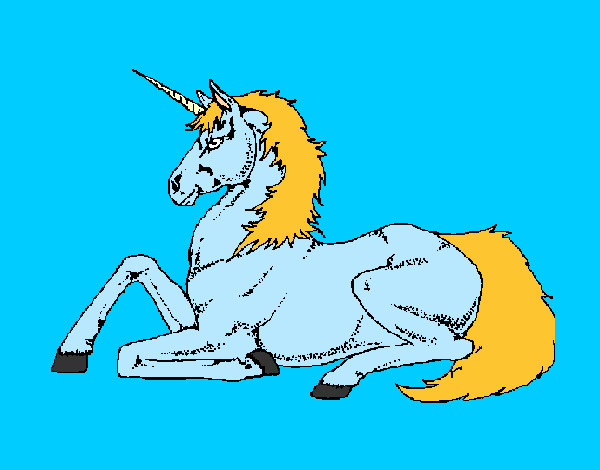 Disegno Unicorno seduto  pitturato su marti625