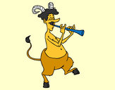 Disegno Fauno che suona il flauto pitturato su goldchild