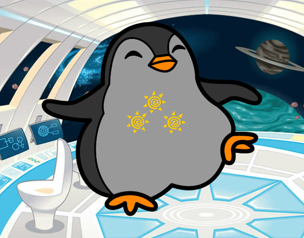 Disegno Pinguino ballerino pitturato su saramenny