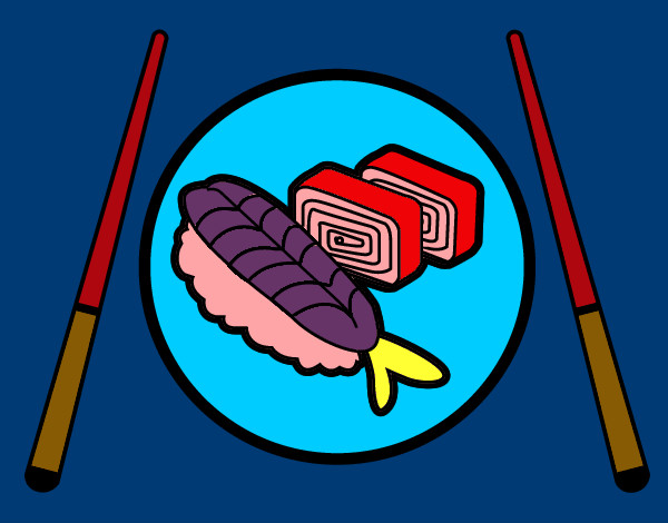 Disegno Piastra di Sushi pitturato su pasqualacc