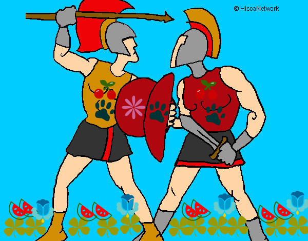 Disegno Lotta di gladiatori  pitturato su zeno
