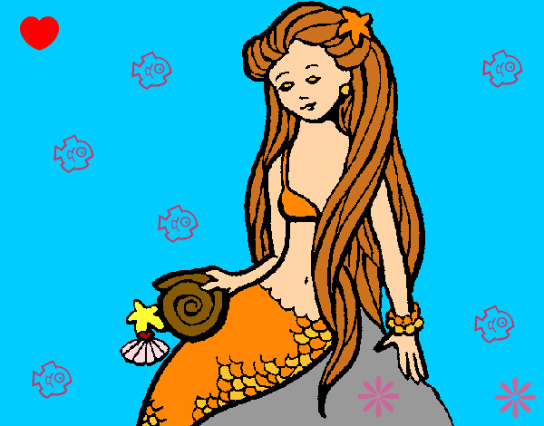 Disegno Sirena con la conchiglia  pitturato su Carly