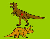 Disegno Triceratops e Tyrannosaurus Rex pitturato su zeno