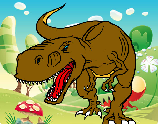Disegno Tyrannosaurus Rex arrabbiata pitturato su zeno