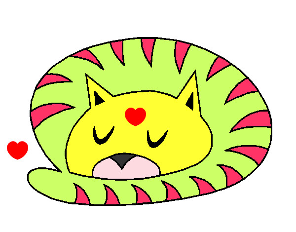 Disegno Gatto addormentato  pitturato su alice