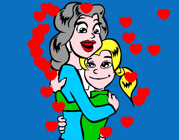 Disegno Madre e figlia abbracciate pitturato su Sandro