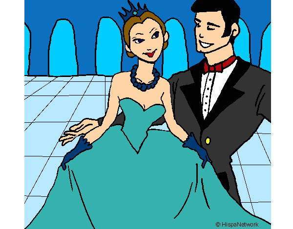 Disegno Principessa e principe al ballo  pitturato su Bianca03