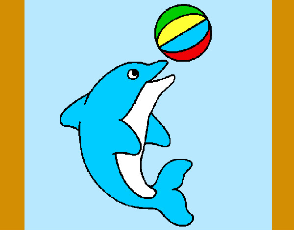 Disegno Delfino con una palla  pitturato su blake