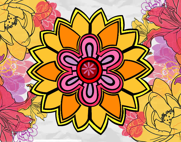 Disegno Fiore a forma di mandala weiss pitturato su Tea32