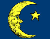 Disegno Luna e stelle  pitturato su blake