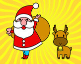 Disegno Babbo Natale e una renna pitturato su Gaiac