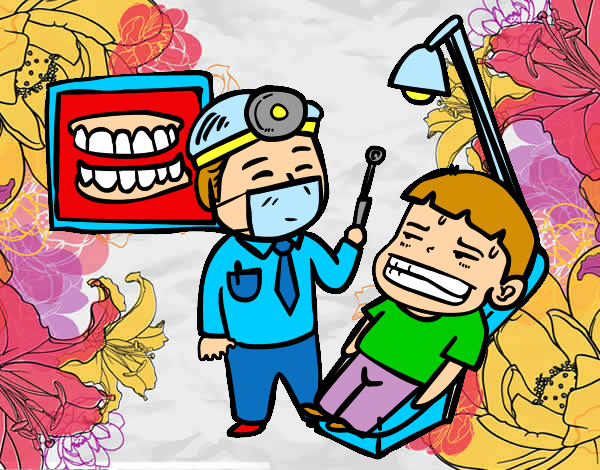 Disegno Dentista con paziente pitturato su Gaiac