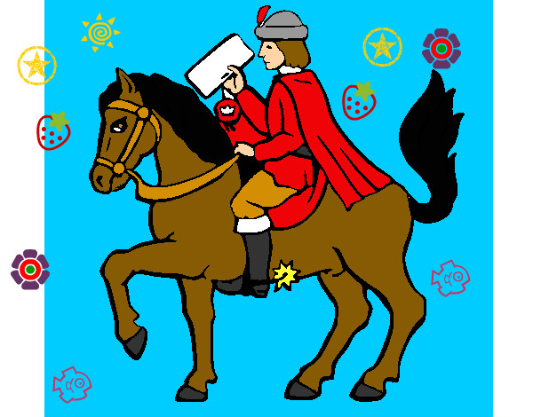 Disegno Postino di Natale a cavallo  pitturato su chiaraa