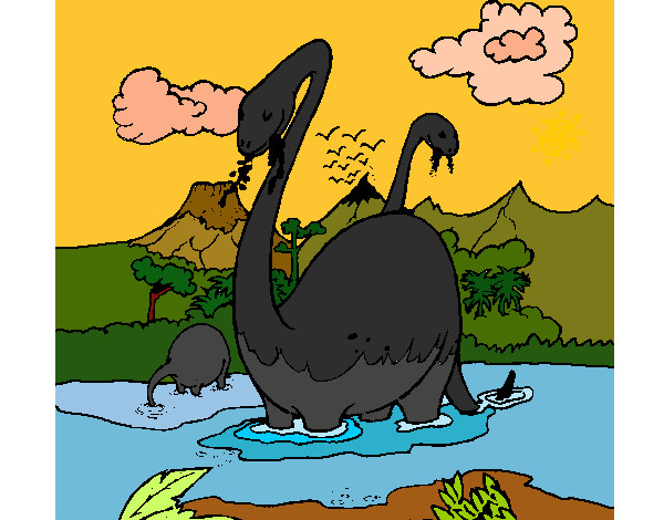 Disegno Apatosauri nell'acqua pitturato su Aaaami-