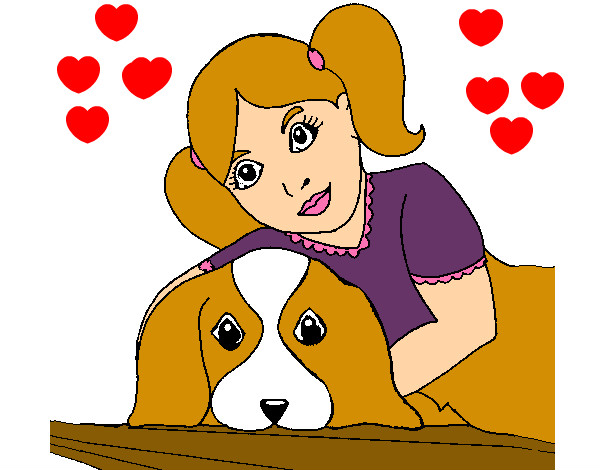 Disegno Bambina che abbraccia il suo cagnolino  pitturato su fede100