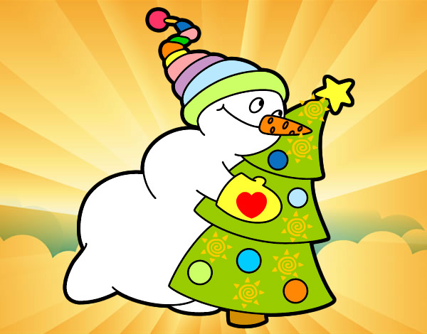 Disegno Pupazzo di nev abbracciare albero pitturato su marcocatan