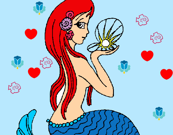 Disegno Sirena e perla  pitturato su AdriEChia