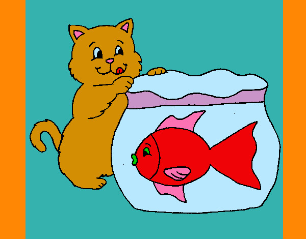 Disegno Gatto e pesce  pitturato su daniela