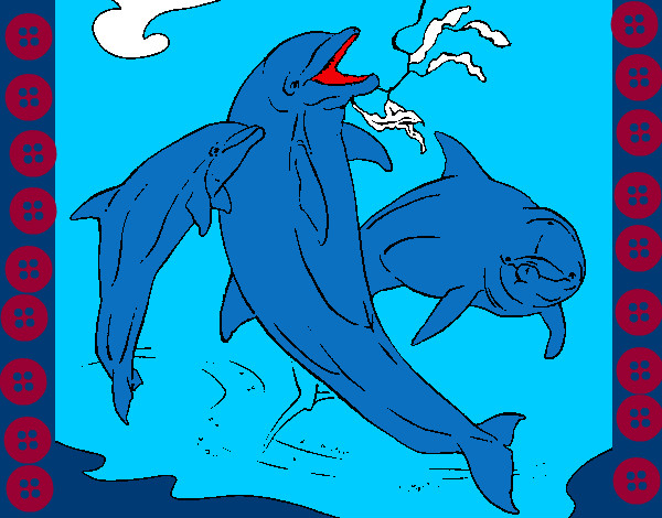 Disegno Delfini che giocano  pitturato su cristina