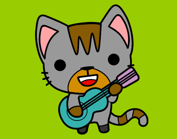 Disegno Gatto chitarrista pitturato su lucaborto