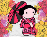 Disegno Geisha con ombrello pitturato su -ASiiA
