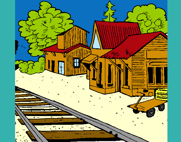 Disegno Stazione ferroviaria  pitturato su Leoleti