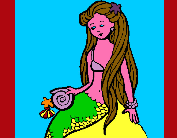 Disegno Sirena con la conchiglia  pitturato su sofiam