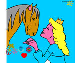 Disegno Principessa e cavallo  pitturato su chiaraa