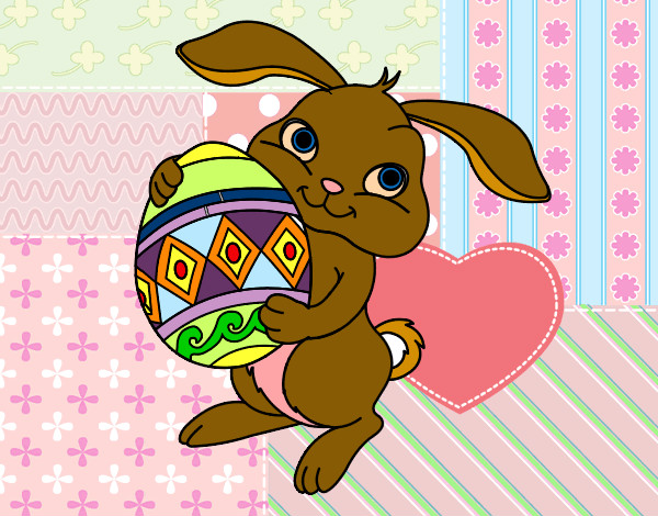 Disegno Coniglio con uovo di Pasqua pitturato su rfortunati
