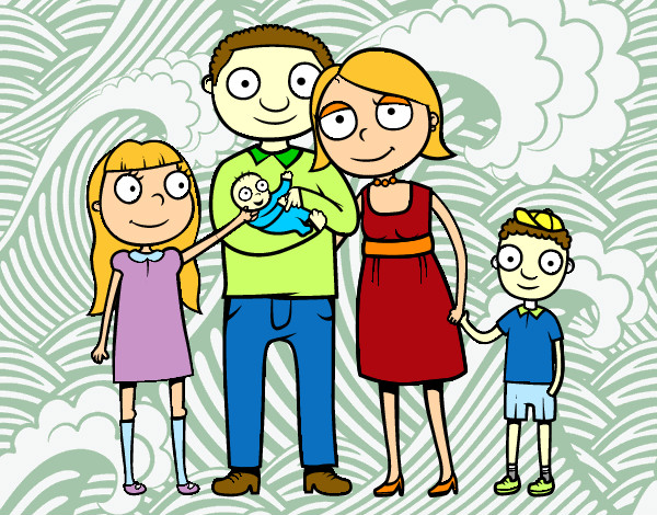 Disegno Famiglia insieme pitturato su Lisa