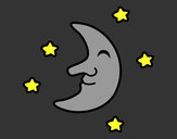 Disegno Luna con stelle pitturato su cicognetto