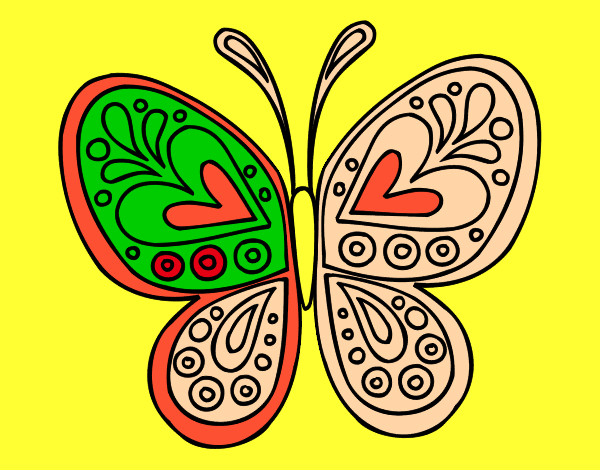 Disegno Mandala farfalla pitturato su cicognetto