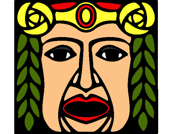 Disegno Maschera Maya pitturato su linki